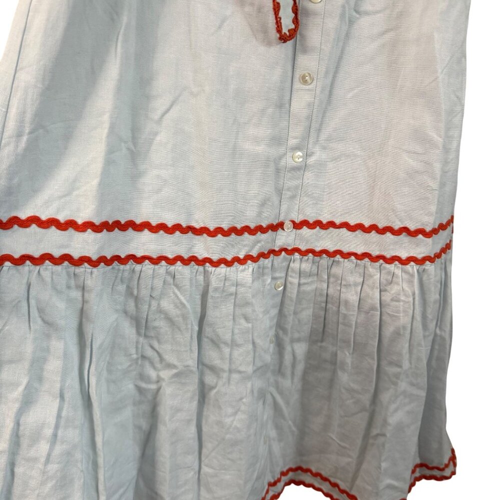 Masons Daughter Blue Orange Ric Rac Trim Linen Belted Dress Medium Womens NEW - Picture 7 of 10